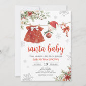 Red Girl Santa Christmas Baby Shower  招待状 (正面)