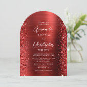 Red Glam Brushed Metal Arch Wedding 招待状 (スタンド正面)