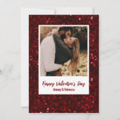Red Glitter Couple Photo Happy Valentine's Day シーズンカード (正面)