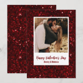 Red Glitter Couple Photo Happy Valentine's Day シーズンカード (正面/裏面)
