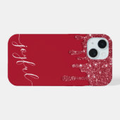 Red Glitter Drip カスタムテキストまたは名前 iPhone 15 15ケース (裏面横)