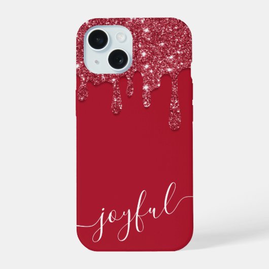 Red Glitter Drip カスタムテキストまたは名前 iPhone 15 15ケース (裏面)