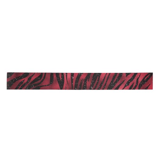 Red Glitter Glam Zebra Stripes Pattern サテンリボン (正面)