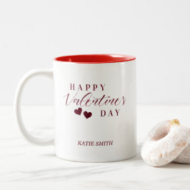 Red Glitter Happy Valentine's Day Hearts ツートーンマグカップ
