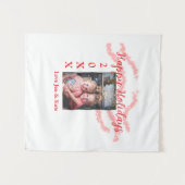 Red glitter kids family photo happy holidays name タペストリー (正面(横))