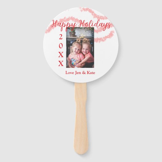 Red glitter kids family photo happy holidays name ハンドファン (正面)