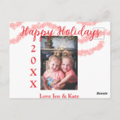 Red glitter kids family photo happy holidays name ポストカード (裏面)