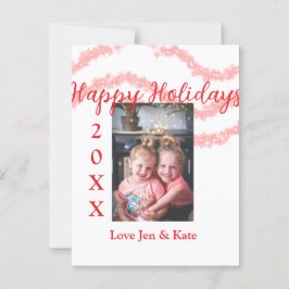 Red glitter kids family photo happy holidays name ポストカード