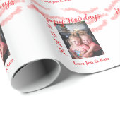 Red glitter kids family photo happy holidays name ラッピングペーパー (ロールコーナー)