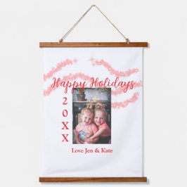 Red glitter kids family photo happy holidays name 吊り下げ型タペストリー