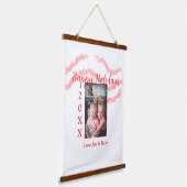 Red glitter kids family photo happy holidays name 吊り下げ型タペストリー (傾斜あり)