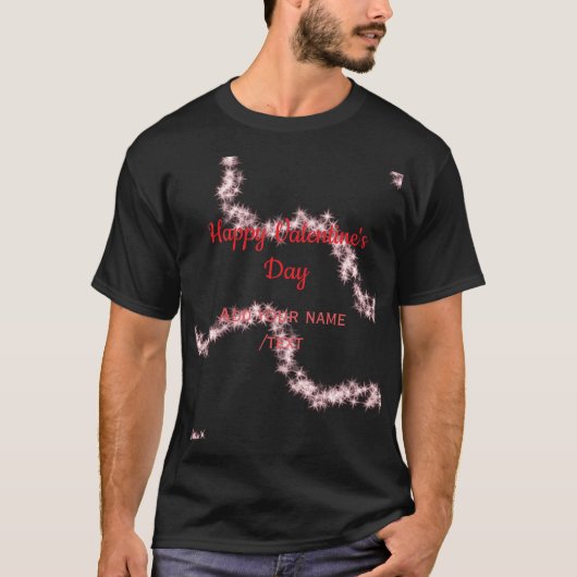Red glitter lines happy Valentine's day spiral nam Tシャツ (正面)