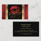 Red Glitter Lips and Elegant Gold Script 名刺 (正面/裏面)