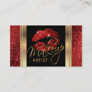 Red Glitter Lips and Elegant Gold Script 名刺