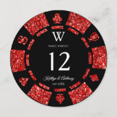 Red Glitter Monogram Poker Chip Casino Wedding 招待状 (裏面)