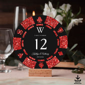 Red Glitter Monogram Poker Chip Casino Wedding 招待状
