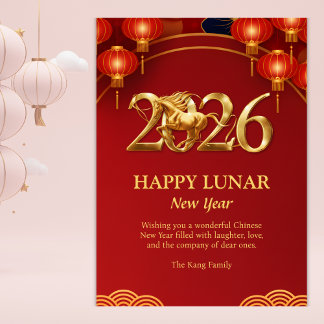 Red Gold 2026 Horse Chinese Lunar New Year シーズンカード