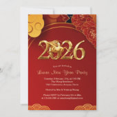 Red Gold 2026 Horse Chinese Lunar New Year Party 招待状 (正面)