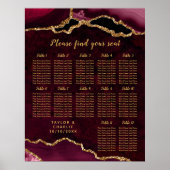 Red Gold Agate Wedding Seating Chart 12 Table ポスター (正面)