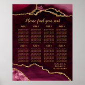 Red Gold Agate Wedding Seating Chart 8 Table ポスター (正面)