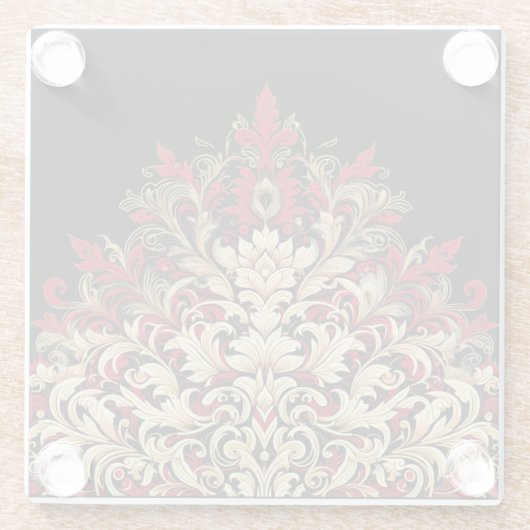 Red Gold and Black Damask  ガラスコースター (裏面)
