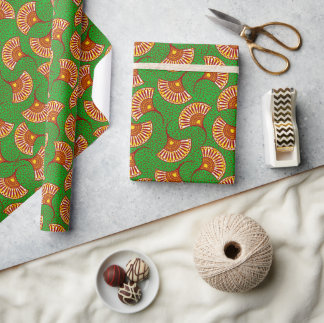 Red Gold And Green Ankara Fan Print Wrappin ラッピングペーパー