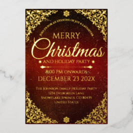 Red Gold and Velvet Elegant Christmas Invitaiton 箔招待状
