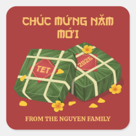 Red & Gold Banh Chung Vietnamese Tet 2026 スクエアシール