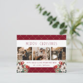 Red Gold Botanical Photo Newlywed シーズンポストカード (スタンド正面)