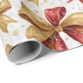 Red Gold Bows Christmas ラッピングペーパー (ロールコーナー)