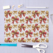 Red Gold Bows Christmas 薄葉紙 (クラフト)