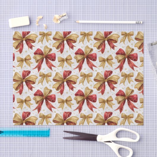 Red Gold Bows Christmas 薄葉紙 (クラフト)