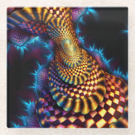 Red & Gold Checkered Mandelbrot Fractal ガラスコースター