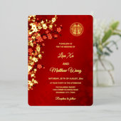 Red Gold Cherry Blossom | 中式ウェディング 箔招待状 (立ち正面)