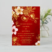 Red Gold Cherry Blossom Chinese Wedding 箔招待状 (立ち正面)