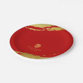 Red gold Chinese calligraphy brush stroke wedding ペーパープレート (アングル)