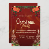 Red & Gold Christmas Eve Party Invitation Card 招待状 (正面/裏面)