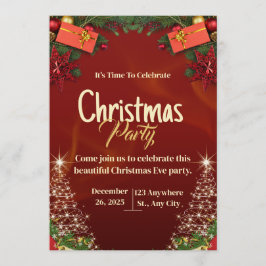 Red & Gold Christmas Eve Party Invitation Card 招待状