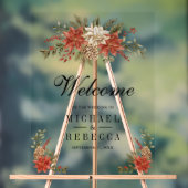 Red Gold Christmas Floral Wedding Welcome アクリルサイン (ニュートラル)
