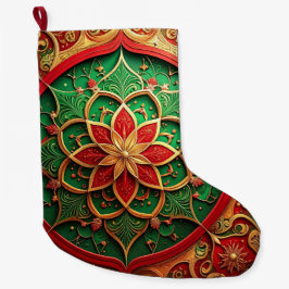 Red Gold Christmas Holiday Stocking ラージクリスマスストッキング