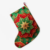 Red Gold Christmas Holiday Stocking ラージクリスマスストッキング (裏面 (吊り時))