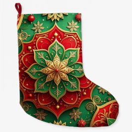 Red Gold Christmas Holiday Stocking ラージクリスマスストッキング