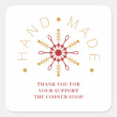 Red & Gold Christmas Modern Snowflake for Business スクエアシール (正面)