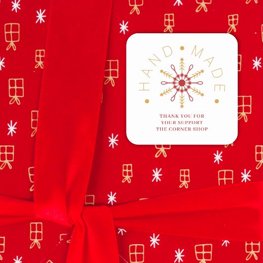 Red & Gold Christmas Modern Snowflake for Business スクエアシール