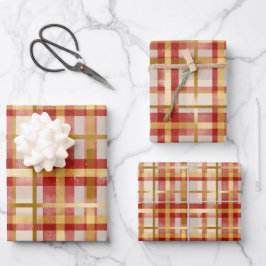 Red Gold Christmas Plaid  ラッピングペーパーシート