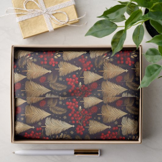 Red Gold Christmas Tartan Pattern#31 ID1009 薄葉紙 (ギフト)