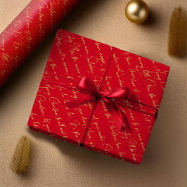 Red Gold Christmas Typography Pattern#36 ID1009 ラッピングペーパー
