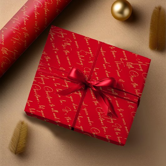 Red Gold Christmas Typography Pattern#36 ID1009 ラッピングペーパー