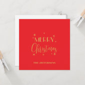 Red & Gold Colors Merry Christmas Family Name カード (正面/裏面インサイチュ)