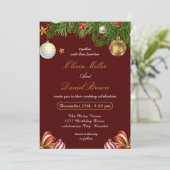 Red,Gold Elegant Christmas holiday winter Wedding 招待状 (スタンド正面)